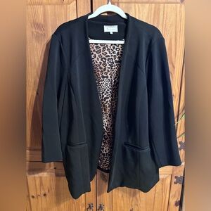 Skies Are Blue: Open-Front Women's Jacket with Leopard Lining, sz 3X